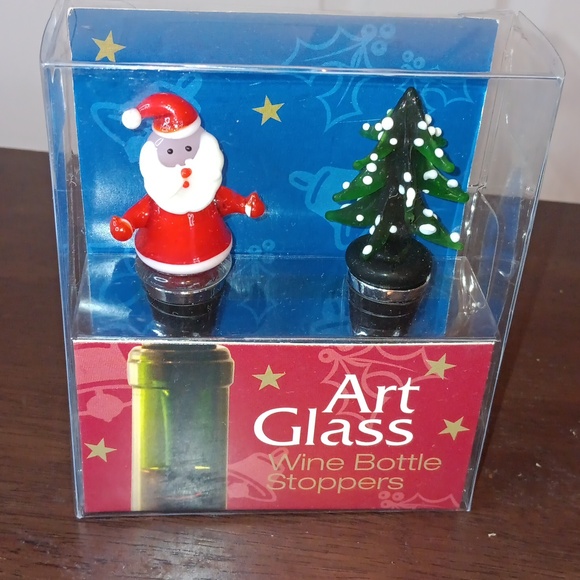 Jolly Art Glass Wine Bottle Stoppers Santa and Christmas Tree New in box - Picture 1 of 5